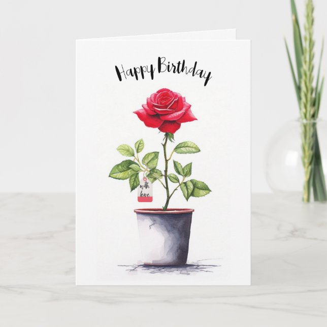 Watercolor Red Birthday Ro Kort (Framsida)
