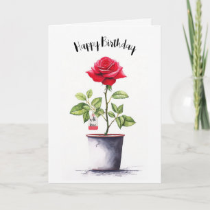Watercolor Red Birthday Ro Kort