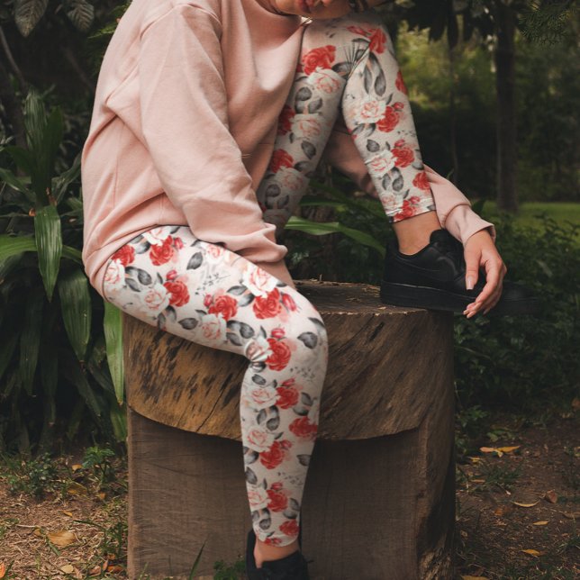 Watercolor Red Black Ro Mönster Valentine Kärlek Leggings (Skapare uppladdad)