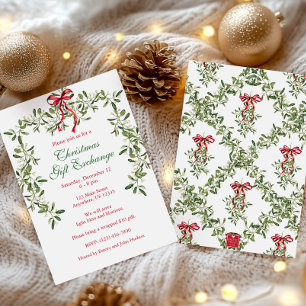 Watercolor Red Bow Mistletoe Garland jul Inbjudningar