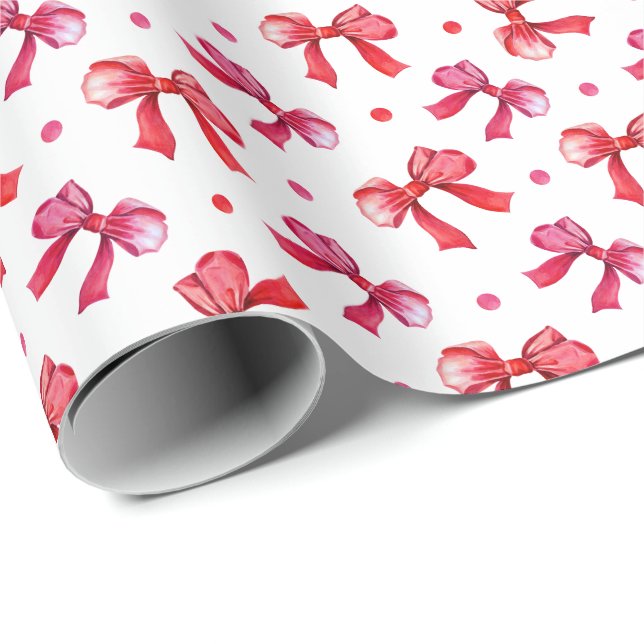 Watercolor Red Bows Helgdag Gift Presentpapper (Rullad Hörn)