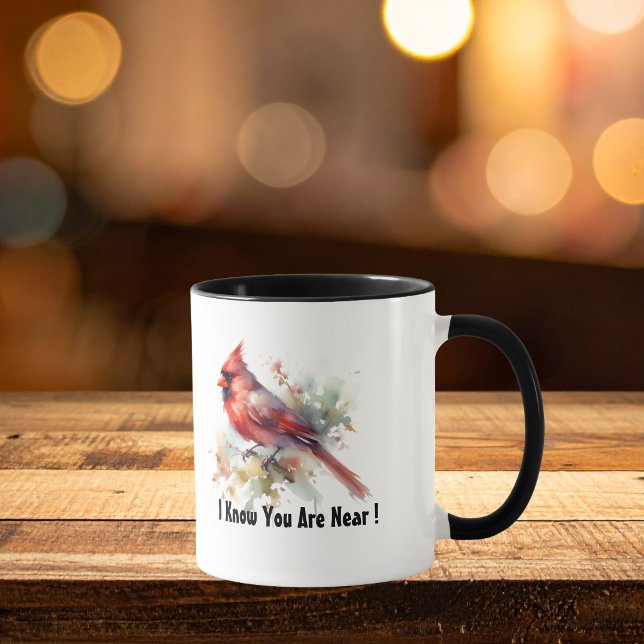 Watercolor Red Cardinal '' Are Near'' personalize Mugg (Elegant Home decor)