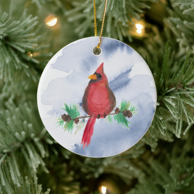 Watercolor Red Cardinal Christmas Ornament (Träd)