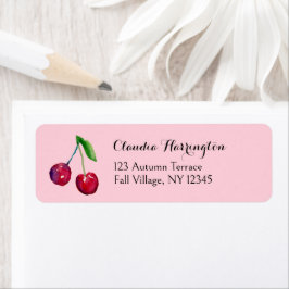 Watercolor Red Cherries Cute Coquette Adress Returadress Etikett
