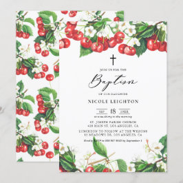 Watercolor Red Cherries Garland Baptism Inbjudningar