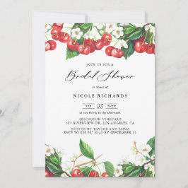 Watercolor Red Cherries Garland Möhippa Inbjudningar