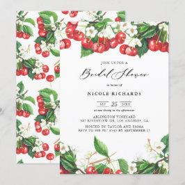 Watercolor Red Cherries Garland Möhippa Inbjudningar