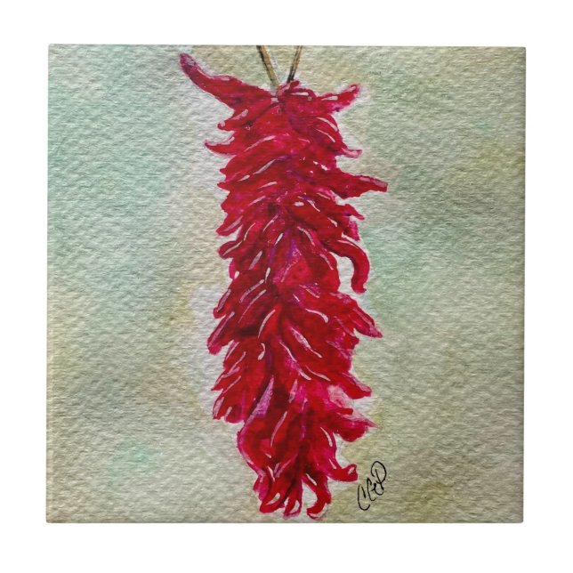 Watercolor Red Chile Ristra New mexico Kakelplatta (Framsidan)