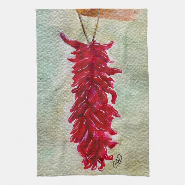 Watercolor Red Chile Ristra New mexico Kökshandduk (Vertikal)