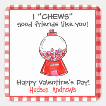 Watercolor Red Gingham Gumball Valentines