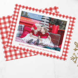 Watercolor Red Gingham Photo jul Julkort