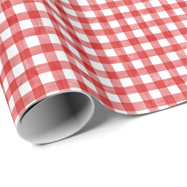 Watercolor Red Gingham Presentpapper (Rullad Hörn)