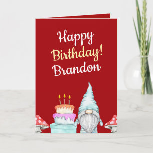 Watercolor Red Gnome Mushroom Birthday Kort
