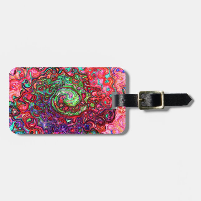 Watercolor Red Groovy Abstrakt Retro Liquid Swirl Bagagebricka (Horisontell Framsida)