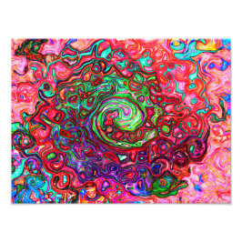 Watercolor Red Groovy Abstrakt Retro Liquid Swirl Fototryck