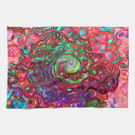 Watercolor Red Groovy Abstrakt Retro Liquid Swirl Kökshandduk