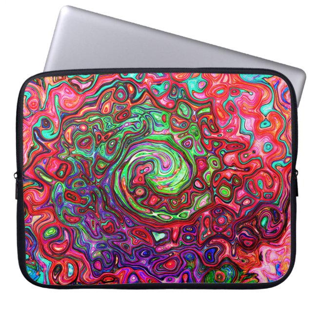 Watercolor Red Groovy Abstrakt Retro Liquid Swirl Laptop Fodral (Framsidan)