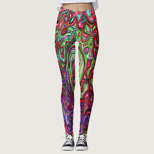 Watercolor Red Groovy Abstrakt Retro Liquid Swirl Leggings (Framsida)