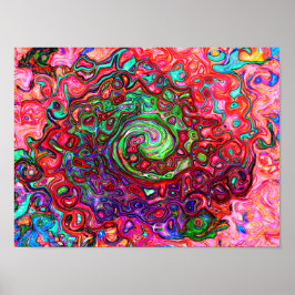 Watercolor Red Groovy Abstrakt Retro Liquid Swirl Poster