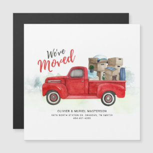 Watercolor Red Lastbil Ny adress Flytta, Flyttat