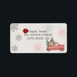Watercolor Red Lastbil, Santa Hat, Glitter Adressetikett<br><div class="desc">Vattenskärg Julröd lastbil och snöflingor mot glitter bakgrund. Klicka på symbolen om du vill ändra typsnitt stil,  färg och storlekt.</div>
