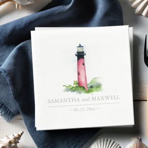 Watercolor Red Lighthouse Beach Wedding Pappersservett