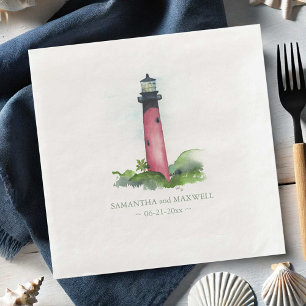 Watercolor Red Lighthouse Beach Wedding Pappersservett