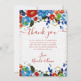 Watercolor Red och Blåa blommor Bröllop Tack Kort