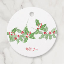 Watercolor Red och Grönt Holly Bough