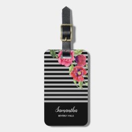 Watercolor Red och Rosa Flowers Black Grått Rand Bagagebricka