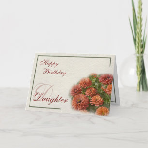 Watercolor Red & Orange Zinnias Dotter Birthday Kort