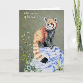 Watercolor Red Panda Sage Guld Studenten Kort