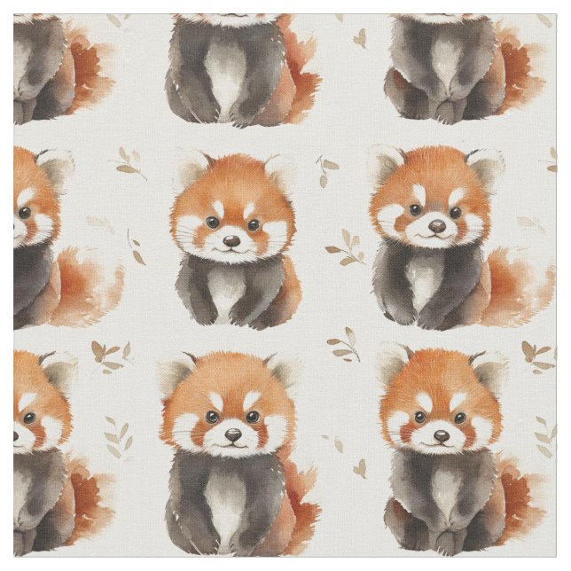 Watercolor Red Pandas Tyg (Närbild)