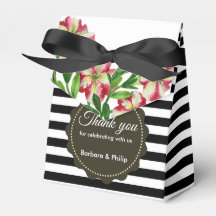 Watercolor Red Petunias Black White Rand