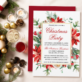 Watercolor Red Poinsettia Blommigt jul Party Inbjudningar