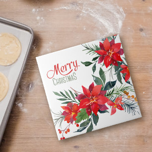 Watercolor Red Poinsettia Bouquet jul Kakelplatta