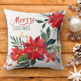 Watercolor Red Poinsettia Bouquet jul Kudde
