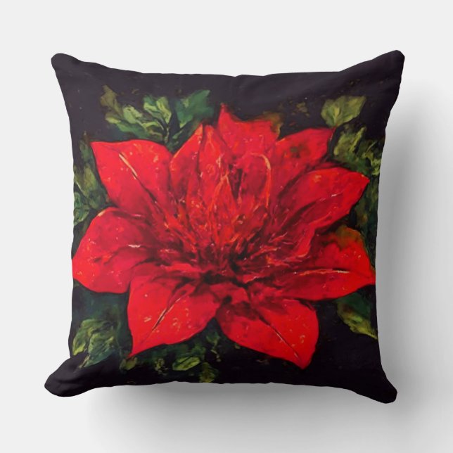 Watercolor Red Poinsettia Christmas Kudde (Framsida)