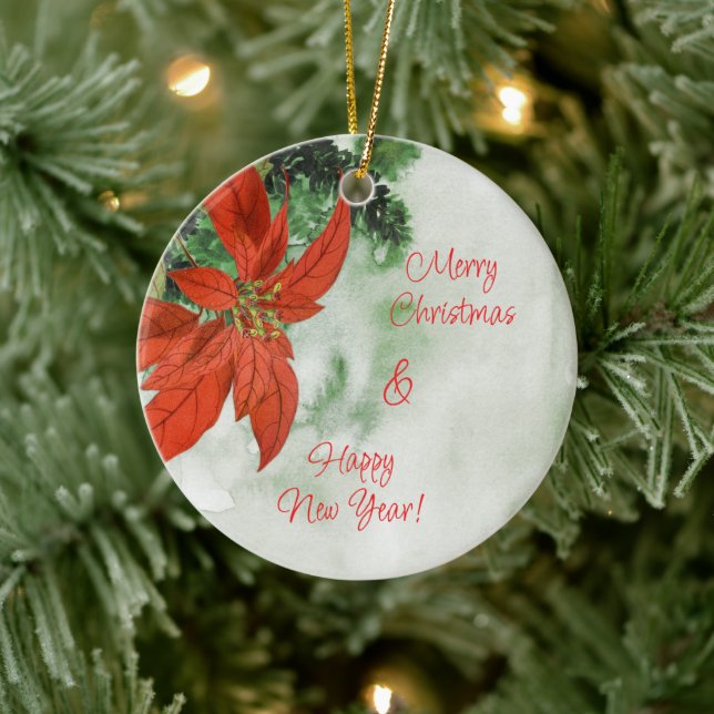 Watercolor Red Poinsettia God jul Julgransprydnad Keramik (Träd)