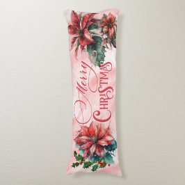 Watercolor Red Poinsettia Mistletoe Namn jul Kroppskudde