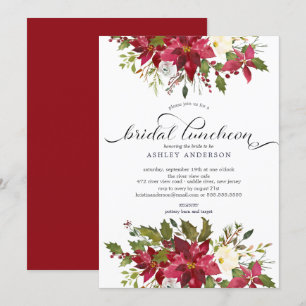 Watercolor Red Poinsettia Möhippa Luncheon Inbjudningar