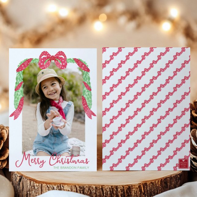 Watercolor Red Polka Dot Bow Swag-julfoto Julkort (Skapare uppladdad)