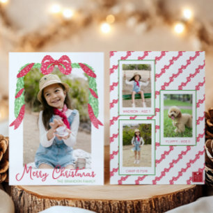 Watercolor Red Polka Dot Bow Swag-julfoto Julkort