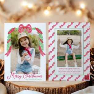 Watercolor Red Polka Dot Bow Swag-julfoto Julkort