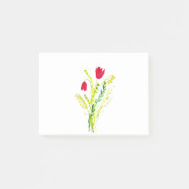 Watercolor Red Poppies Greenery Wildblomma Rustic Post-it Block