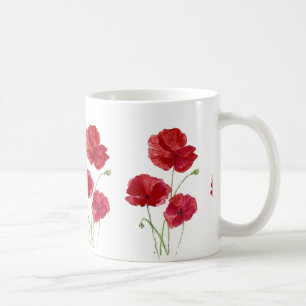 Watercolor Red Poppy Garden Flower Blommigt art Kaffemugg