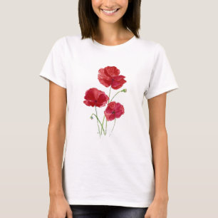 Watercolor Red Poppy Garden Flower-Blommigt art Tee
