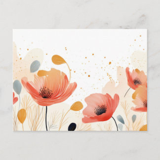 Watercolor red poppy painting vykort