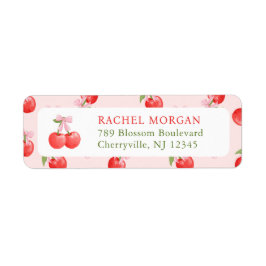 Watercolor Red Rosa Bow Cherry Returadress Labe Returadress Etikett