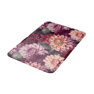 Watercolor Red Rosa Dahlia Mönster Design Badrumsmatta